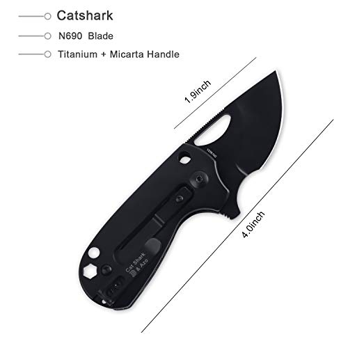 Kizer Catshark Non-Locking Folding Knives 1.95 Inch Blade, Pry Bar, Fire Starter Rod and Deep Carry Clip -V2561 (Black Titanium/Micarta Handle+N690 Blade)