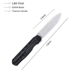Kizer Titanium Folding Knives, S35VN Blade and Black Handle with Pocket Clip, Lätt Vind Ki4567A1