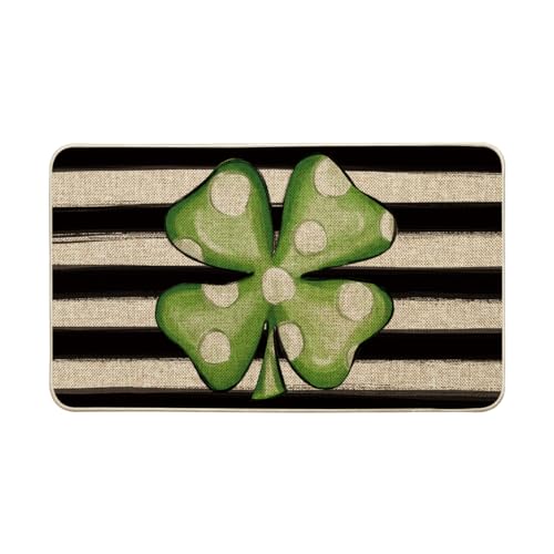 Artoid Mode Watercolor Stripes Shamrock Lucky Clover Decorative Doormat, Seasonal Spring St. Patrick's Day Holiday Low-Profile Floor Mat Switch Mat for Indoor Outdoor 17 x 29 Inch