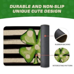 Artoid Mode Watercolor Stripes Shamrock Lucky Clover Decorative Doormat, Seasonal Spring St. Patrick's Day Holiday Low-Profile Floor Mat Switch Mat for Indoor Outdoor 17 x 29 Inch