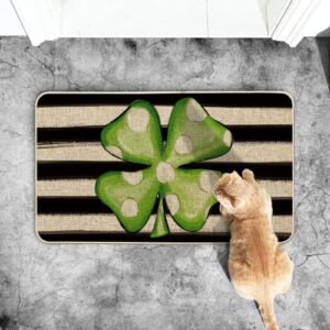 Artoid Mode Watercolor Stripes Shamrock Lucky Clover Decorative Doormat, Seasonal Spring St. Patrick's Day Holiday Low-Profile Floor Mat Switch Mat for Indoor Outdoor 17 x 29 Inch