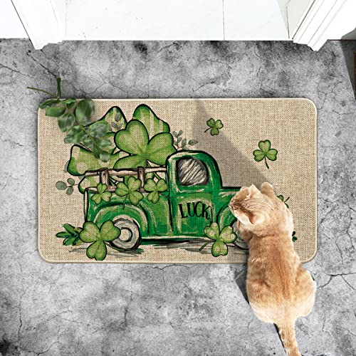 Artoid Mode Loads of Luck Clover Shamrock Truck Decorative Doormat, Seasonal Spring St. Patrick's Day Holiday Low-Profile Floor Mat Switch Mat for Indoor Outdoor 17 x 29 Inch