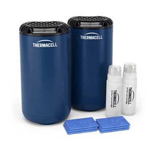 thermacell patio shield mosquito repeller 2-pack, navy; includes 24 hours of refills; effective mosquito repellent for patios; no candles or flames, scent-free