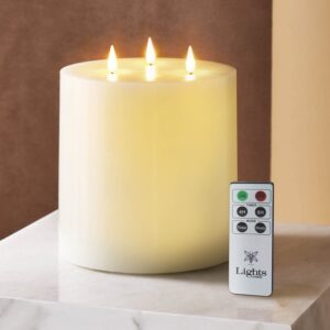 lamplust 3 wick flameless candle: 6x6 inch extra large candle, remote & batteries incl., 3d flames, flickering led, ivory real wax, battery operated, spring pillar candle, valentine decor