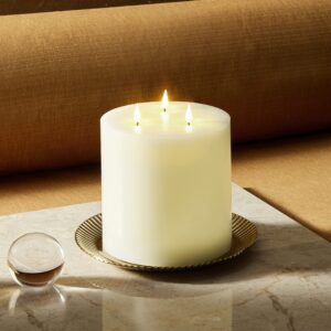 LampLust 3 Wick Flameless Candle: 6x6 inch Extra Large Candle, Remote & Batteries Incl., 3D Flames, Flickering LED, Ivory Real Wax, Battery Operated, Spring Pillar Candle, Valentine Decor