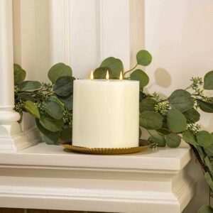 LampLust 3 Wick Flameless Candle: 6x6 inch Extra Large Candle, Remote & Batteries Incl., 3D Flames, Flickering LED, Ivory Real Wax, Battery Operated, Spring Pillar Candle, Valentine Decor