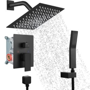 midanya matte black rain shower system wall mount shower faucet set 8 inch square high pressure showerhead with hand sprayer rough-in valve body and trim included mixer shower combo set bathroom