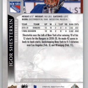 2020-21 Upper Deck Series 1#123 Igor Shesterkin New York Rangers Hockey Card