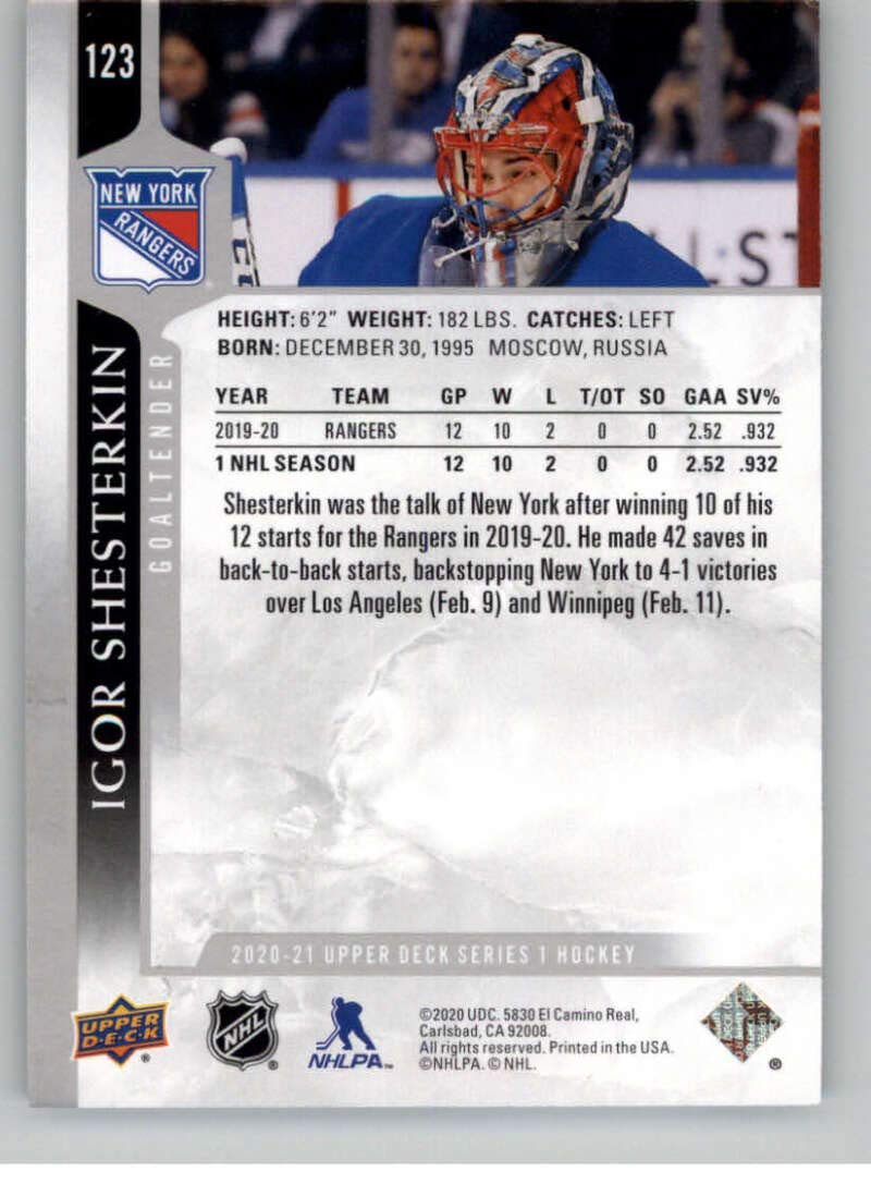 2020-21 Upper Deck Series 1#123 Igor Shesterkin New York Rangers Hockey Card