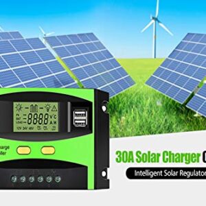 CarBest 30A Solar Charger Controller, 12V/24V Solar Panel Intelligent Regulator with Dual USB Port and LCD Display (Upgraded)