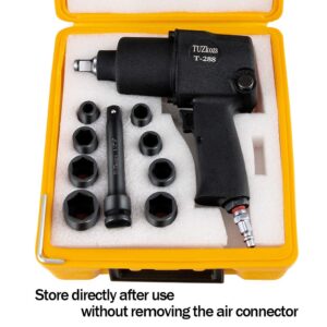 TUZkozs T-288 1/2" Air Impact Wrench Kit [ mm Size Sockets ] Heavy Duty Twin Hammer Half Inch Impact Gun 5-Speed pistola de impacto