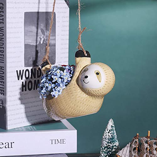 YHNJI Ceramic Sloth Hanging Planter Set of 2 Cute Flower Pot Planter Holder Adorable Plant Pots Hanging Bonsai Planter for Succulent Plants Home Decor