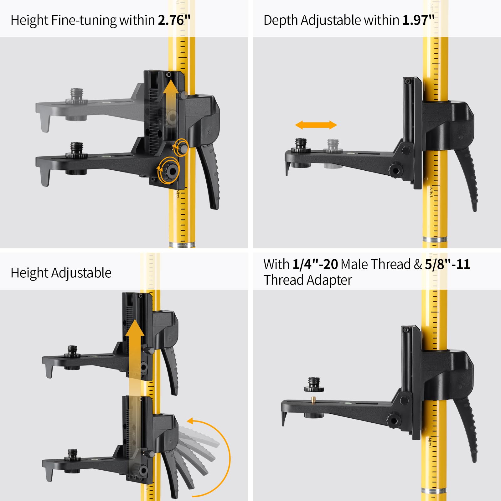 Firecore 12 Ft./3.7M Professional Laser Level Pole with Tripod and 1/4-Inch by 20-Inch Laser Mount for Rotary and Line Lasers, Adjustable Telescoping Laser Pole with 5/8"-11 Threaded Adapter-FLP370C