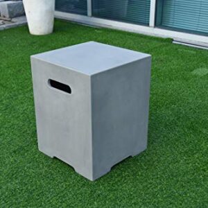 Elementi Light Grey Propane Tank Cover Fire Pit Accessories Square 20 Inches Concrete Outdoor Side Table Fits Standard 20 Pound Propane Tank Hideaway Table