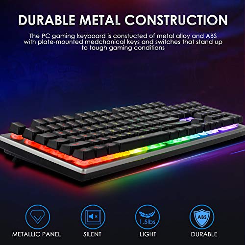 Beastron Gaming Keybaord and Mouse Gaming Mouse Pad, LED Rainbow Backlit USB Wired Computer Keyboard 104 Keys Mechanical Feel Gaming Keyboard Set for Windows PC Gamer, Black