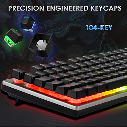 Beastron Gaming Keybaord and Mouse Gaming Mouse Pad, LED Rainbow Backlit USB Wired Computer Keyboard 104 Keys Mechanical Feel Gaming Keyboard Set for Windows PC Gamer, Black