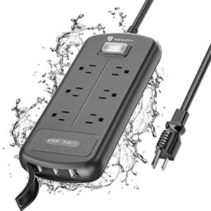 eshldty usb outdoor power strip, 6 ft waterproof extension cord with 6 outlets and 3 usb ports, wall mountable for outdoor and indoor b3-1-6ft-blk black 9.06" l x 4.72" w x 1.38" h