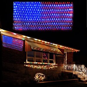 danli american flag string lights, waterproof 420 led string lights, us flag light with plug,net light holiday decoration for garden patio july 4th national day independence day memorial day