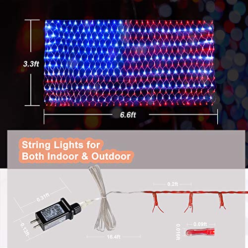 DANLI American Flag String Lights, Waterproof 420 LED String Lights, US Flag Light with Plug,Net Light Holiday Decoration for Garden Patio July 4th National Day Independence Day Memorial Day