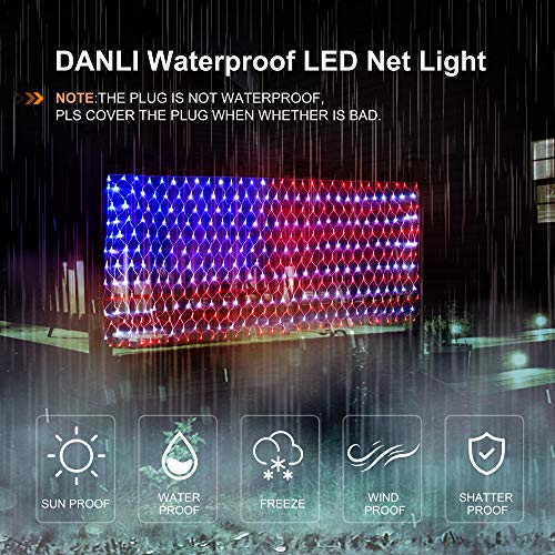 DANLI American Flag String Lights, Waterproof 420 LED String Lights, US Flag Light with Plug,Net Light Holiday Decoration for Garden Patio July 4th National Day Independence Day Memorial Day