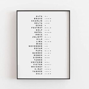 phonetic alphabet, morse code sign print wall art, spelling alphabet, military gifts, large abc poster, nato, aviation, minimalist art 8 x 10 inches frame not included