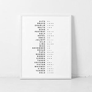 Phonetic Alphabet, Morse Code Sign Print Wall Art, Spelling Alphabet, Military Gifts, Large Abc Poster, Nato, Aviation, Minimalist Art 8 x 10 Inches Frame NOT INCLUDED