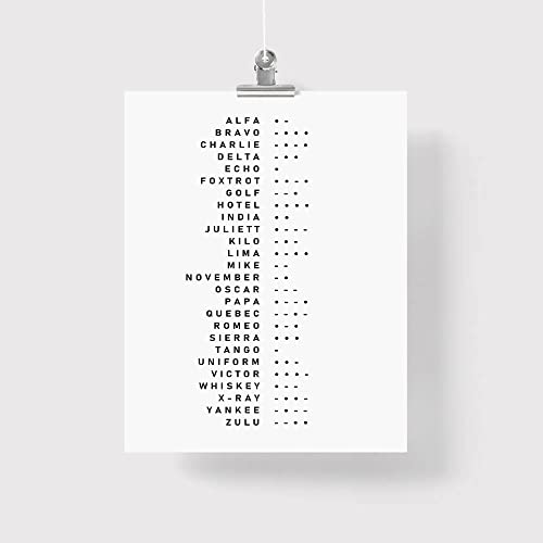 Phonetic Alphabet, Morse Code Sign Print Wall Art, Spelling Alphabet, Military Gifts, Large Abc Poster, Nato, Aviation, Minimalist Art 8 x 10 Inches Frame NOT INCLUDED