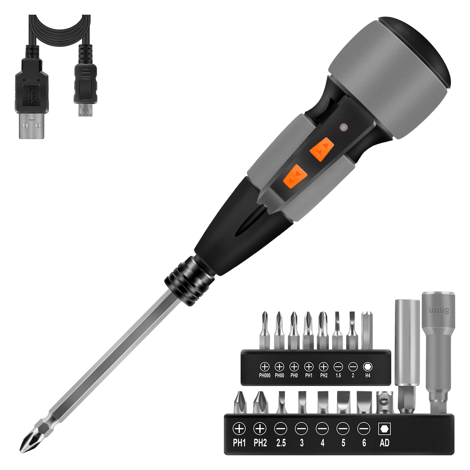 Enertwist Cordless Electric Screwdriver Kit, 4V Rechargeable Power Screwdriver Max to 3-10N.m, Electric&Manual 2-in-1 w/LED light, USB Charging Cable, 19pcs Multipurpose Bits Set