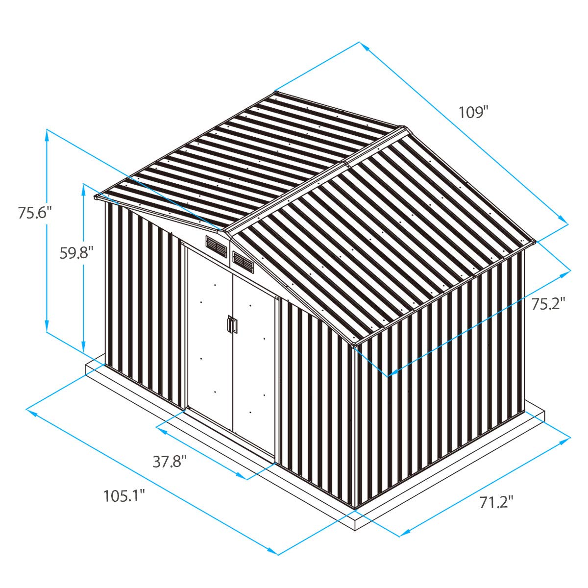 BWM.Co 6.3' x 9.1' Large Outdoor Backyard Storage Sturdy Garden Tool Shed Utility Lawn Building Organizer w/Gable Roof, Lockable Sliding Door, 4 Vents, Stable Base - Dark Grey