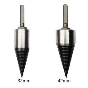 Wood Splitting Drill Bit,Black High Carbon Steel Hex Shank High Speed Twist Firewood Drill Bit,32/42mm Heavy Duty Wood Splitter Drill Bits,for Family, Outdoor, Camping, Farm