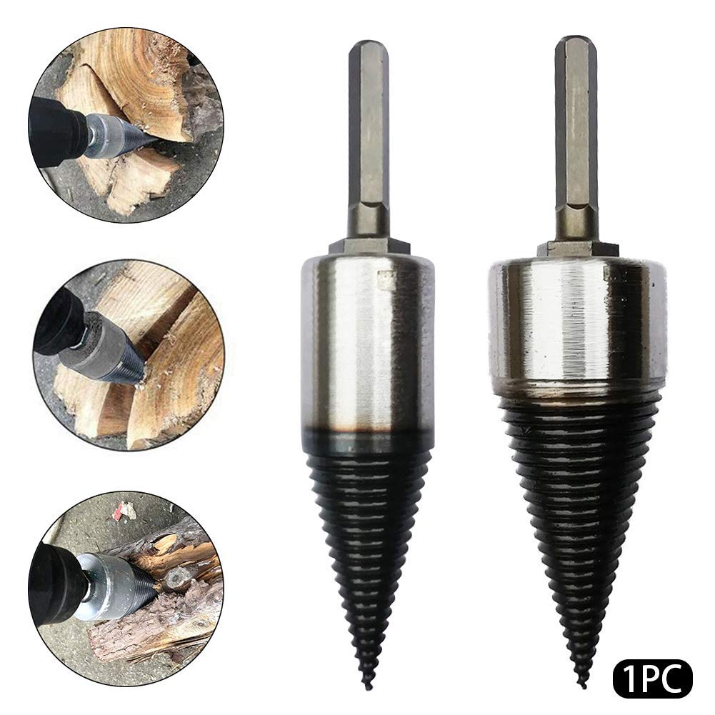 Wood Splitting Drill Bit,Black High Carbon Steel Hex Shank High Speed Twist Firewood Drill Bit,32/42mm Heavy Duty Wood Splitter Drill Bits,for Family, Outdoor, Camping, Farm