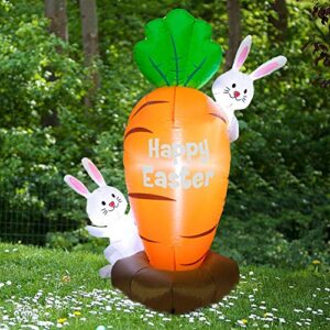 Zcaukya Inflatable Easter Yard Decoration, 5 FT LED Lighted Blow Up Easter Bunnies with Giant Carrot, Inflatable Easter Decorations for Indoor Outdoor Use