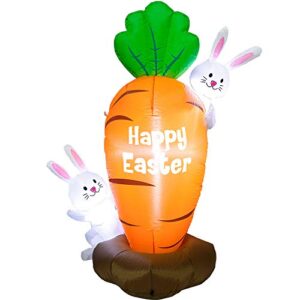 Zcaukya Inflatable Easter Yard Decoration, 5 FT LED Lighted Blow Up Easter Bunnies with Giant Carrot, Inflatable Easter Decorations for Indoor Outdoor Use