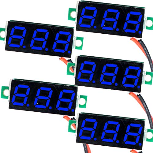 (5 Pack) JacobsParts DC 2.4-30V 2-Wire Voltmeter 3-Digit LED Display Panel Volt Meter Digital Voltage Tester (Blue)