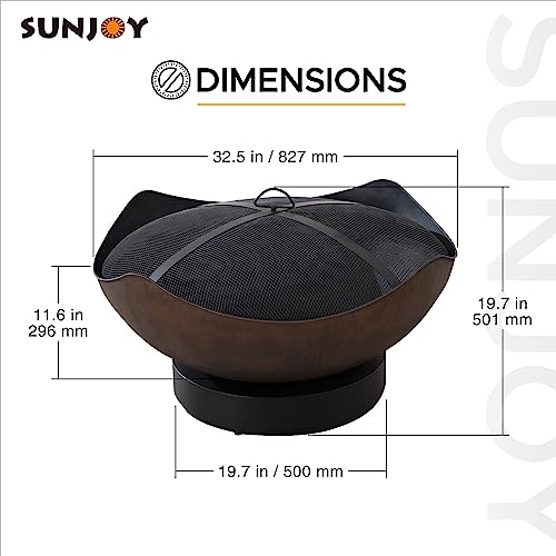 Sunjoy 34 Inch Fire Pits for Outside Large Size Outdoor Patio Round Bowl Shaped Copper Wood Burning Steel Fire Pit with Spark Screen and Poker by AmberCove