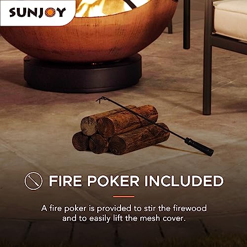 Sunjoy 34 Inch Fire Pits for Outside Large Size Outdoor Patio Round Bowl Shaped Copper Wood Burning Steel Fire Pit with Spark Screen and Poker by AmberCove