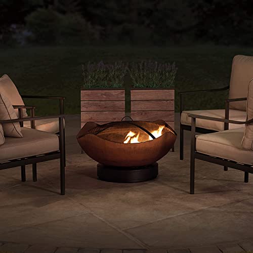 Sunjoy 34 Inch Fire Pits for Outside Large Size Outdoor Patio Round Bowl Shaped Copper Wood Burning Steel Fire Pit with Spark Screen and Poker by AmberCove