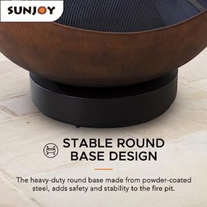 Sunjoy 34 Inch Fire Pits for Outside Large Size Outdoor Patio Round Bowl Shaped Copper Wood Burning Steel Fire Pit with Spark Screen and Poker by AmberCove