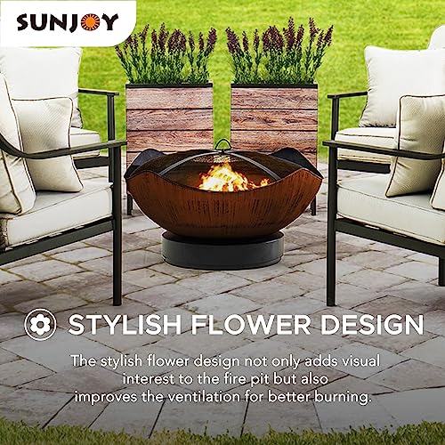 Sunjoy 34 Inch Fire Pits for Outside Large Size Outdoor Patio Round Bowl Shaped Copper Wood Burning Steel Fire Pit with Spark Screen and Poker by AmberCove