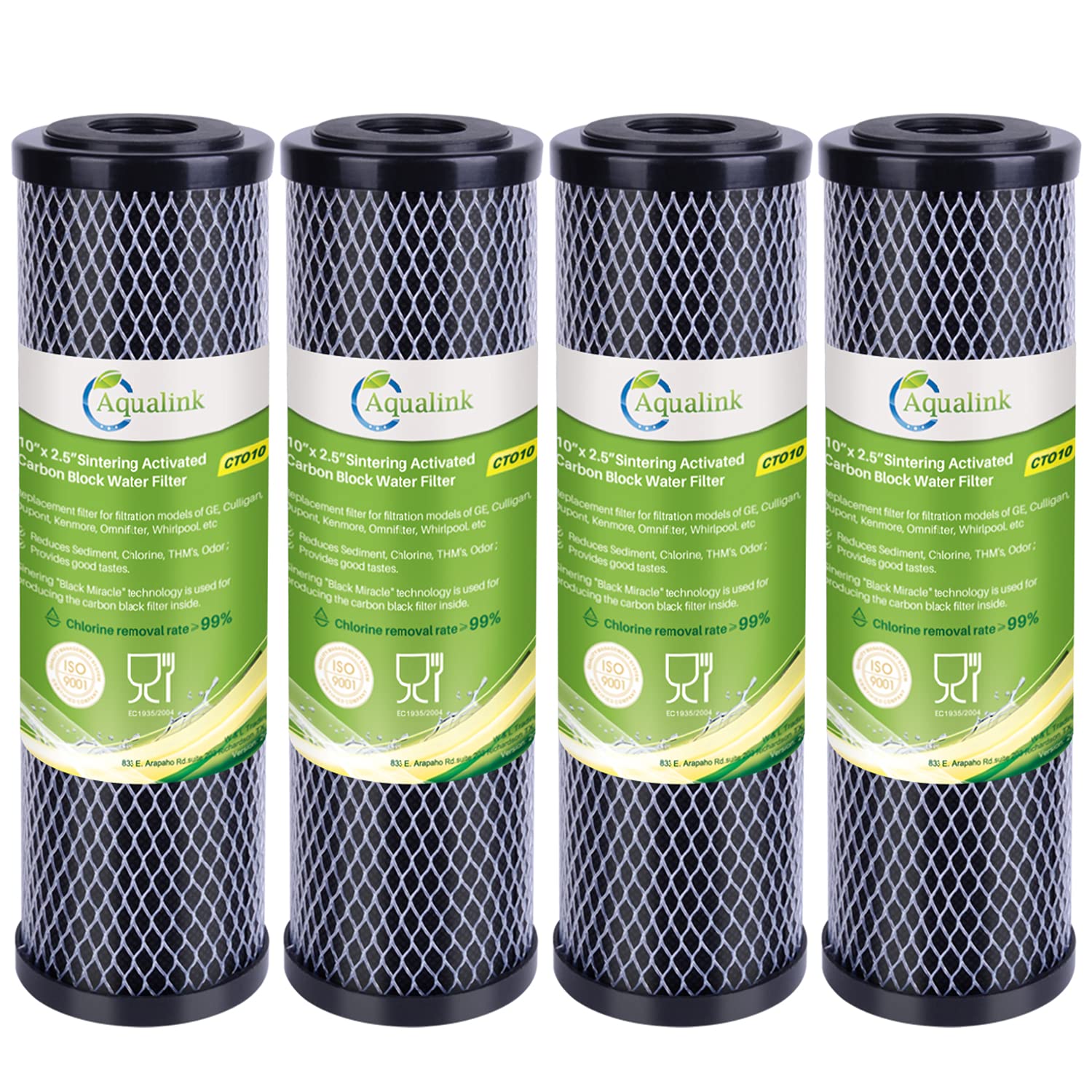 Aqualink 1 Micron 2.5" x 10" Whole House CTO removal Carbon Water Filter Cartridge Replacement for Countertop Water Filter System,Dupont WFPFC8002,WFPFC9001,FXWTC,SCWH-5,WHEF-WHWC,AMZN-SCWH-5,4Pack