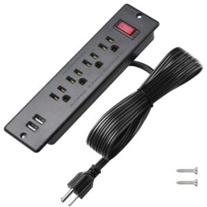 mountable power strip recessed power strip with usb 4 outlet 2 usb multiple protection built in conference desk counter workbench for pc home electric appliance etl listed(black)