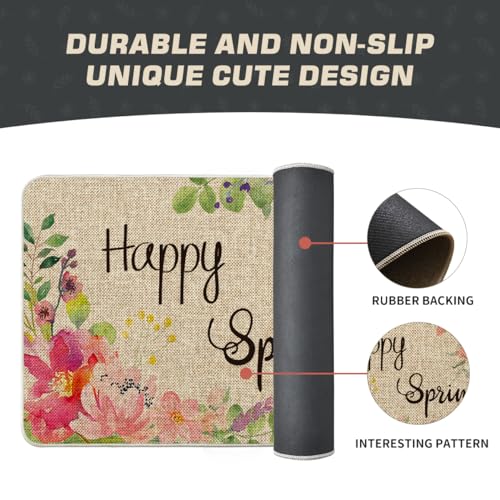 Artoid Mode Peony Flowers Happy Spring Doormat, Seasonal Home Decor Holiday Low-Profile Floor Mat Switch Mat for Indoor Outdoor 17 x 29 Inch