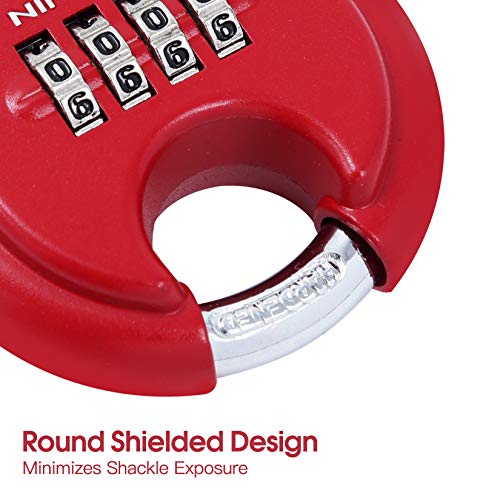 DELSWIN Outdoor Combination Padlock - 4 Digit Heavy Duty Disc Lock with Hardened Shackle,Combo Padlock for Gate,Storage Unit,Fence(25/64" Shackle, Red,2Pcs)