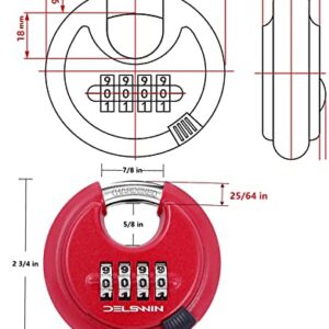 DELSWIN Outdoor Combination Padlock - 4 Digit Heavy Duty Disc Lock with Hardened Shackle,Combo Padlock for Gate,Storage Unit,Fence(25/64" Shackle, Red,2Pcs)