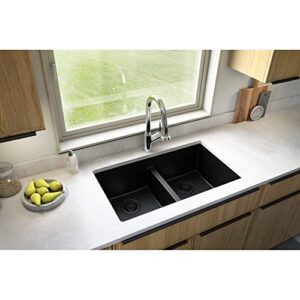 Karran QU-810 32" Undermount Double Equal Bowl Quartz Kitchen Sink Kit in White