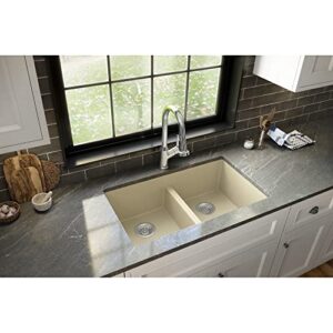 Karran QU-810 32" Undermount Double Equal Bowl Quartz Kitchen Sink Kit in White