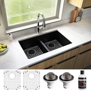 Karran QU-810 32" Undermount Double Equal Bowl Quartz Kitchen Sink Kit in White