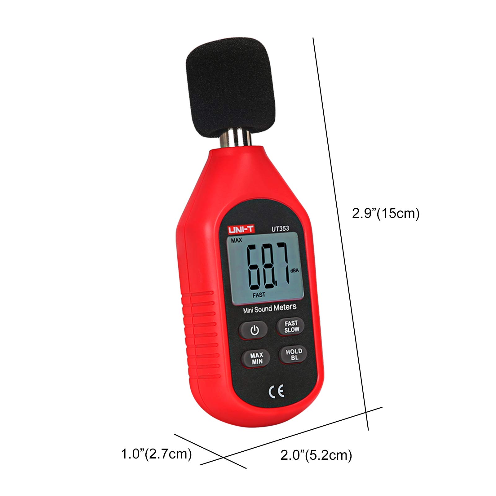 UNI-T UT353 Decibel Meter, Digital Sound Level Meter 30-130dB Audio Noise Volume Measure Device Max/Min Fast/Slow Data Hold LCD Backlit Auto Power Off