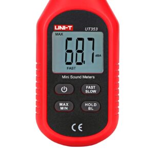UNI-T UT353 Decibel Meter, Digital Sound Level Meter 30-130dB Audio Noise Volume Measure Device Max/Min Fast/Slow Data Hold LCD Backlit Auto Power Off