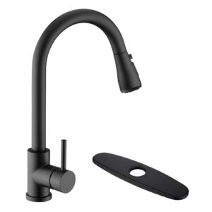 sink faucet, black kitchen faucet with pull down sprayer vfauosit commercial stainless steel laundry single handle pull out kitchen faucets with deck plate, with matte black deck plate